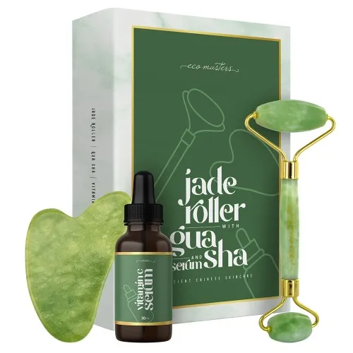 Jade Facial Roller With Gua Sha & Serum