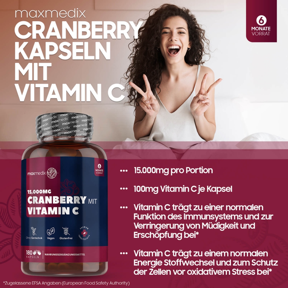 Cranberry Kapseln mit Vitamin C Merkmale