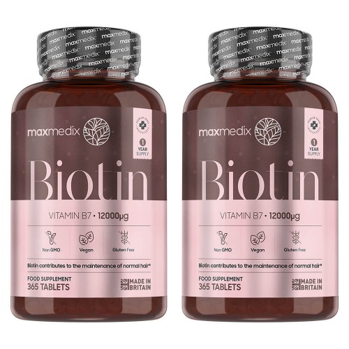 Maxmedix Biotin Tabletten - Vitamin B7 für dünner werdendes Haar - 12.000mcg Stärke pro Portion - 730 Tabletten - 2er Pack