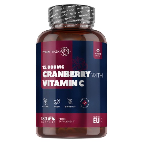 Cranberry mit Vitamin C - 15000 mg 180 Kapseln - 6 Monats Vorrat