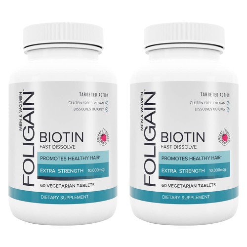 Foligain Biotin Tabletten  Für gesunde Haare, Haut & Nägel  10000mcg Biotin  60 Tabletten  2er Pack