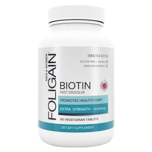 Foligain Biotin Tabletten  Für Haare, Haut & Nägel  10000mcg Biotin  60 Tabletten